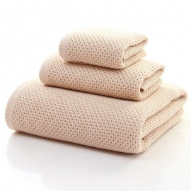 Ensemble de serviettes fines en coton nid d'abeille - Lot de 3 pièces - beige