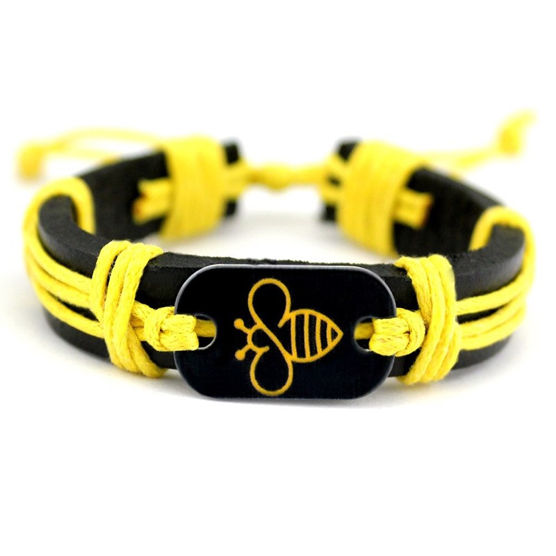Bracelet en Cuir jaune Logo Abeille Jaune