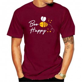 T-shirt homme col rond  Bee Happy burgundy