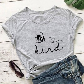 T-shirt manches courtes pour femmes, 100% coton Bee KIND gris