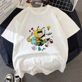 T-shirt abeilles école à col rond pour femme