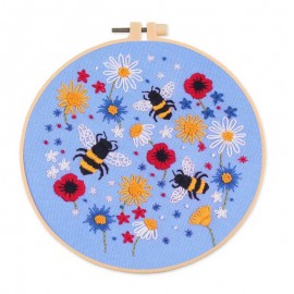 Kit de broderie 20 cm pour débutants  motifs abeille bleur