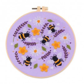 Kit de broderie 20 cm pour débutants  motifs abeille violet