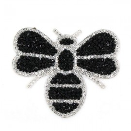 écussons patchs abeille en strass noir et blanc