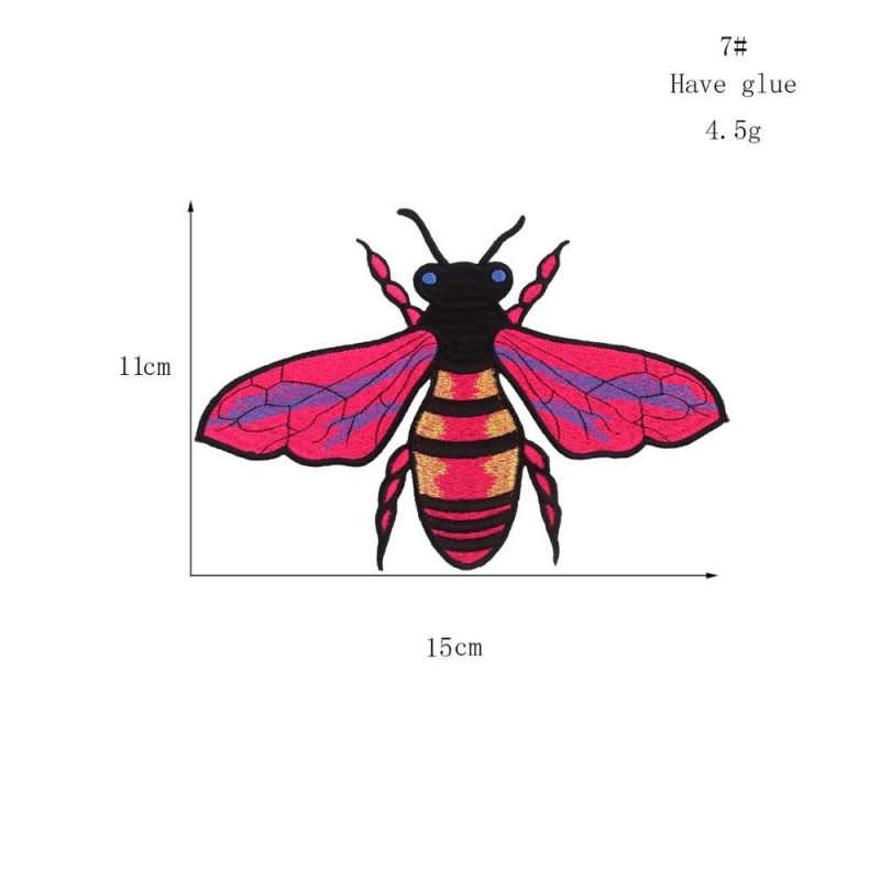 écusson grande abeille brodée Rose - Taille M