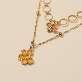 Double Collier avec 2 pendentifs  abeille et nid abeille ouvert