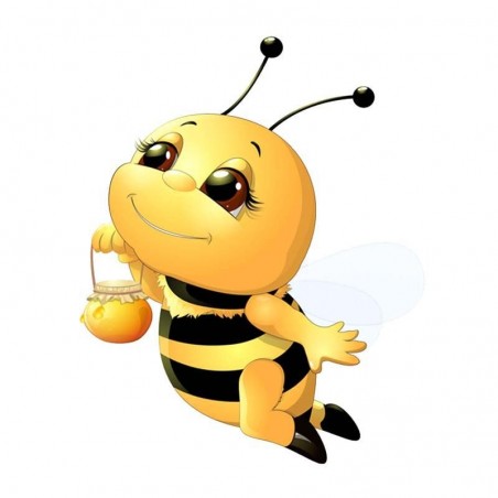 autocollant abeille volante qui porte un pot de miel en PVC