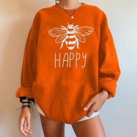 Sweat-shirt Abeille pour femme inscription BEE HAPPY à manches longues orange