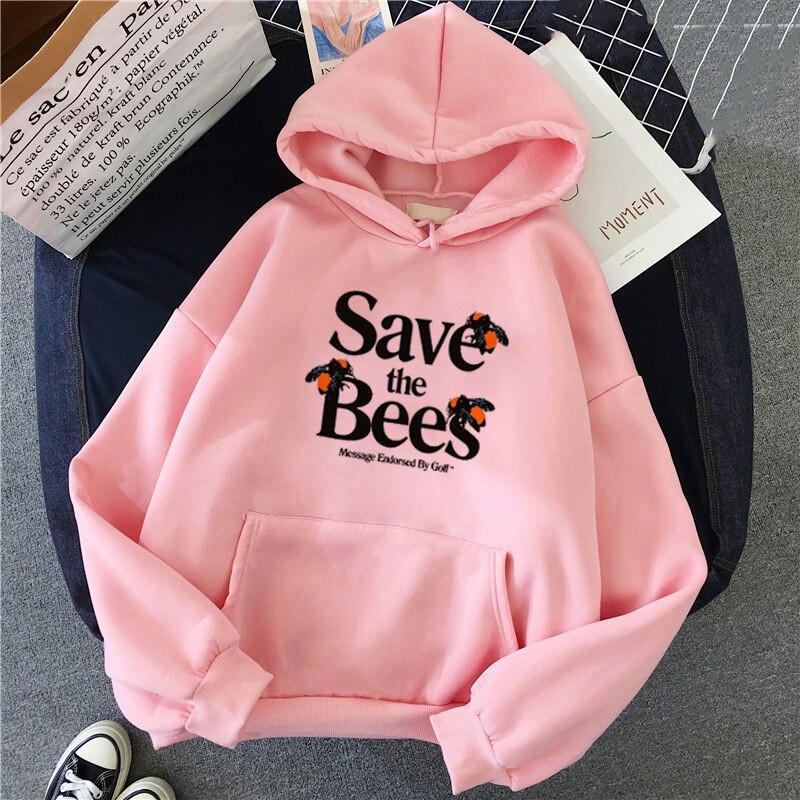 Sweatshirt Abeille femme à capuche à manches longues SAVE THE BEES en rose