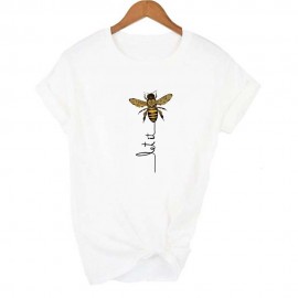 T-shirt Abeille Let it BEE à manches courtes pour femme modele 5 blanc