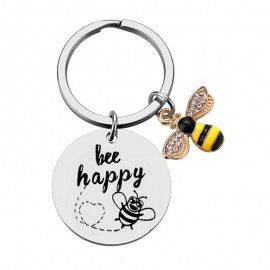 Porte-clé abeille avec médaille gravée Bee Happy