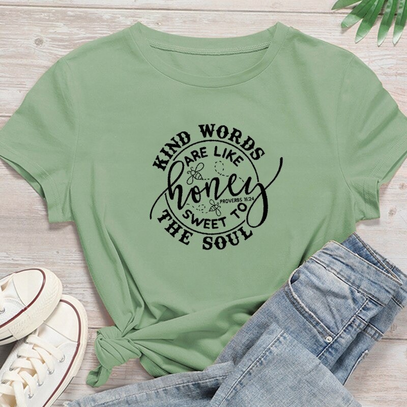 Tee shirt Abeilles Femme Kinds words are like Honey vert