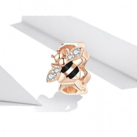 Bracelet abeille de couleur or rose en argent Sterling 925 détails pierre