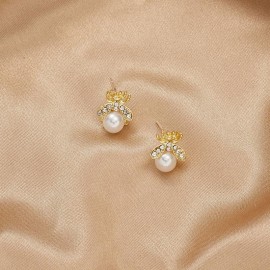 Boucles d'oreilles abeille avec perle blanche