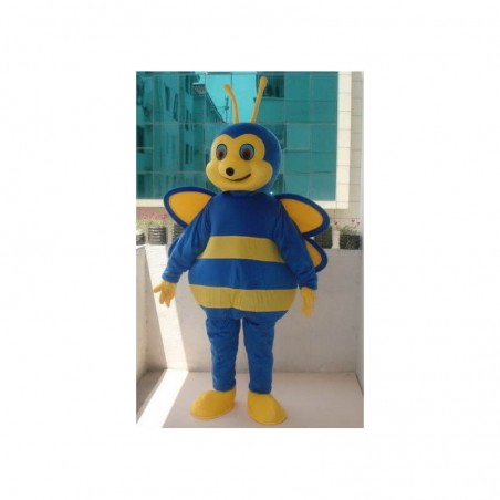 Costume de mascotte abeille bleue et jaune vue face