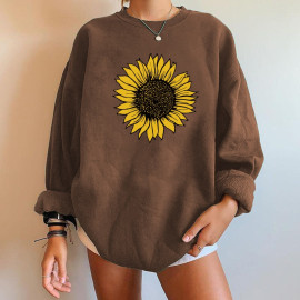 Magnifique Sweatshirt avec imprimé tournesol - couleur marron