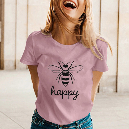 T-shirt fluide pour l'été Bee Happy - couleur rose