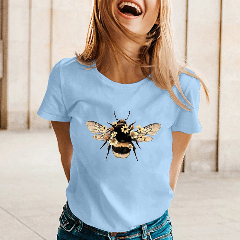 T-shirt fluide pour l'été  abeille toute douce - couleur bleu