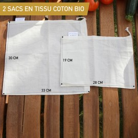 2 Sacs en Tissu Coton Bio pour Fruits Légumes