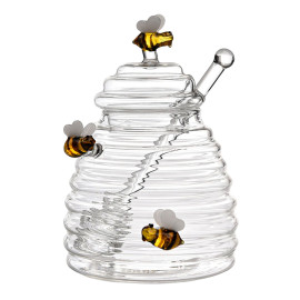 Pot à miel en forme de ruche orné de trois abeilles