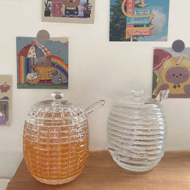 Pot à miel en forme de ruche géométrique 2 modèles au choix - cuillière ou baton à miel