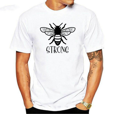 T-shirt en coton avec abeille Be Strong - couleur blanc