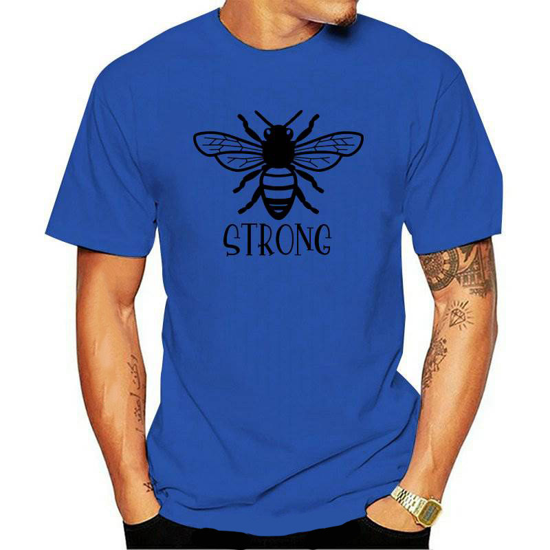 T-shirt en coton avec abeille Be Strong - couleur bleu