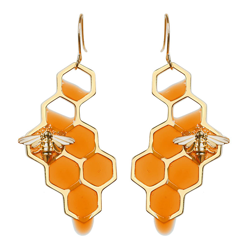Pendants d'oreille abeille et miel doré modèle 2