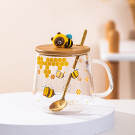 Tasse en verre dessins abeilles - modèle 4