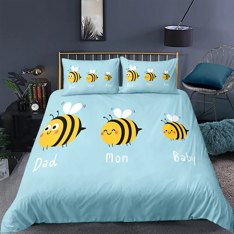 Parure de lit abeille - housse de couette et taies d'oreiller : Modèle 2