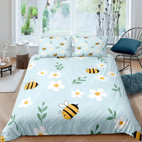 Parure de lit abeille - housse de couette et taies d'oreiller : Modèle 8