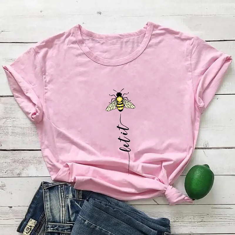T-shirt Bee Happy à la verticale - couleur rose