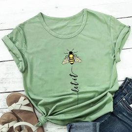 T-shirt Bee Happy à la verticale - couleur vert olive