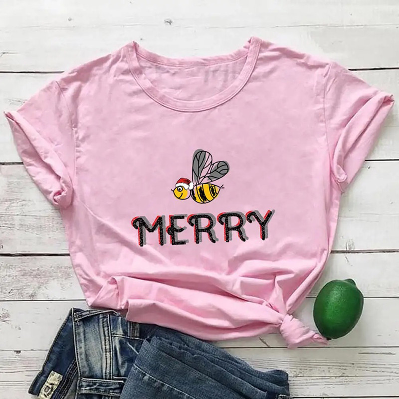 T-shirt abeille de noël - couleur rose