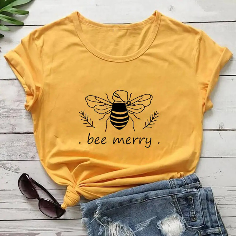 T-shirt Be Merry - couleur jaune