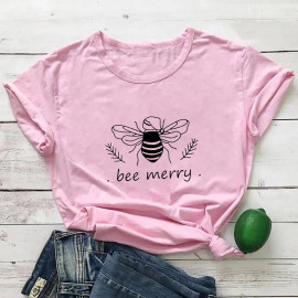 T-shirt Be Merry - couleur rose