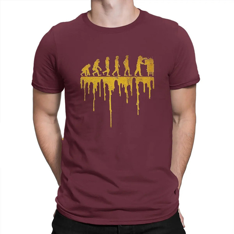 T-shirt col rond apiculteur - évolution des l'homme et des abeilles - couleur burgundi
