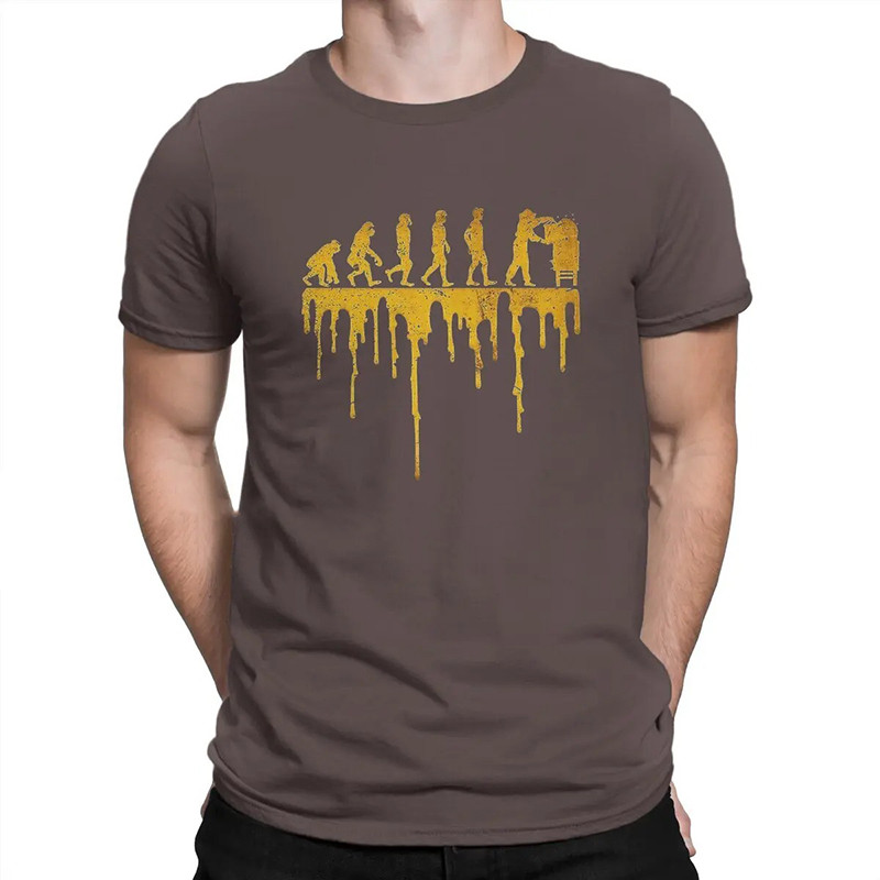 T-shirt col rond apiculteur - évolution des l'homme et des abeilles- couleur marron