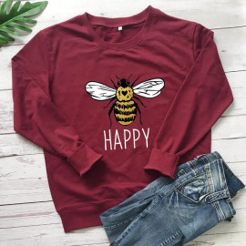 Sweatshirt Bee Happy abeille douce - modèle burgundy