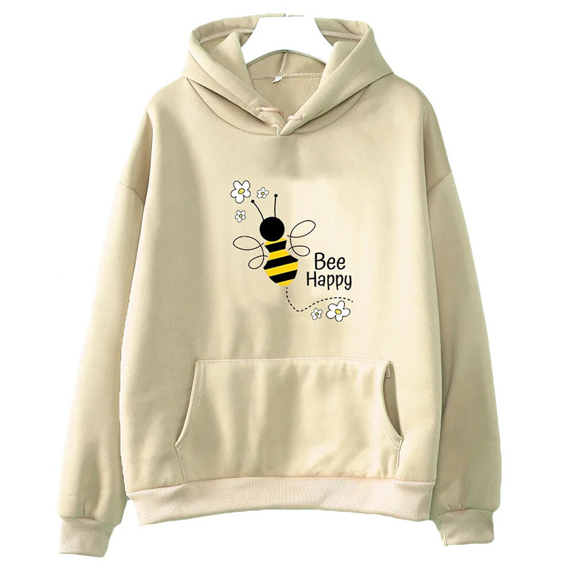 Hoodie Bee Happy abeille animée - modèle crème
