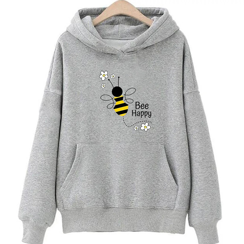 Hoodie Bee Happy abeille animée - modèle gris