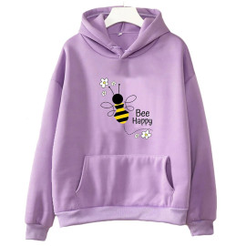 Hoodie Bee Happy abeille animée - modèle violet