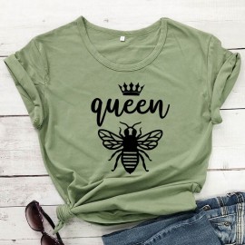 Tshirt Femme à Manches Courtes Queen Been Reine abeille kaki