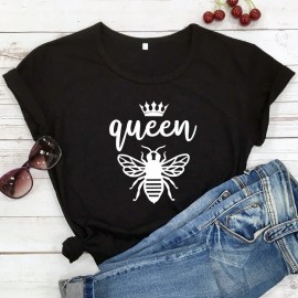Tshirt Femme à Manches Courtes Queen Been Reine abeille noir