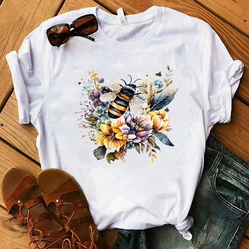 T-shirt floral abeille - blanc
