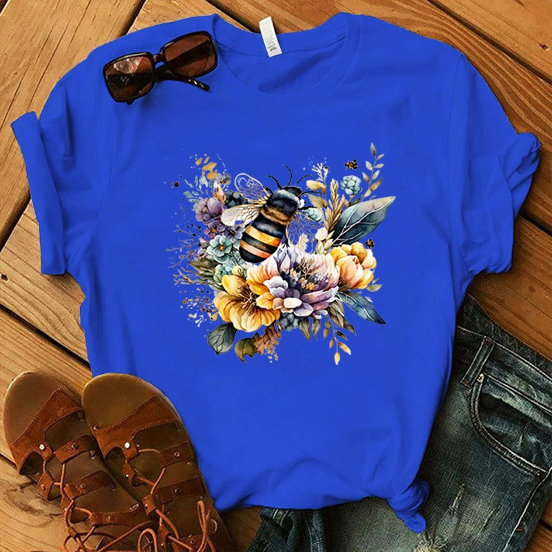 T-shirt floral abeille - bleu