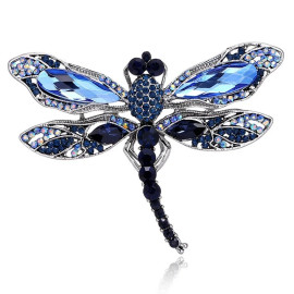 vue détails Broche libellule vintage en cristal bleu