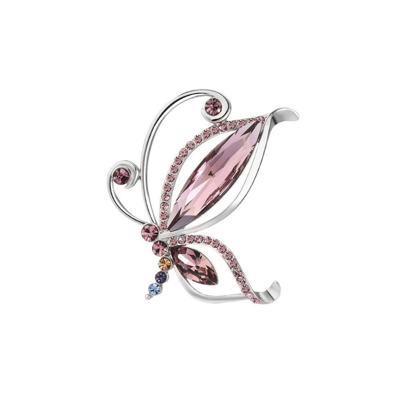 Broche Papillon Design en Cristal Couleur Rose