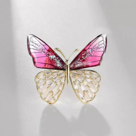 Broche Papillon ailes en Strass Couleur Rose