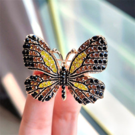 Magnifiques Broches Papillon aux Ailles Colorées avec Strass Noir